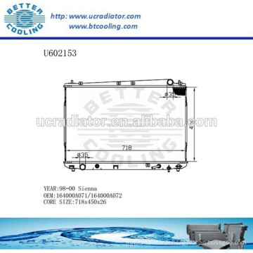 Radiateur Pour TOYOTA 98-00 SIENNA 164000A071/164000A072 Fabricant et Vente Directe